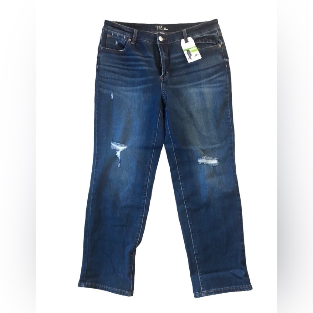 Time and Tru Dark Wash Stretch Straight Jean Sz. 16 Distressed Comfort